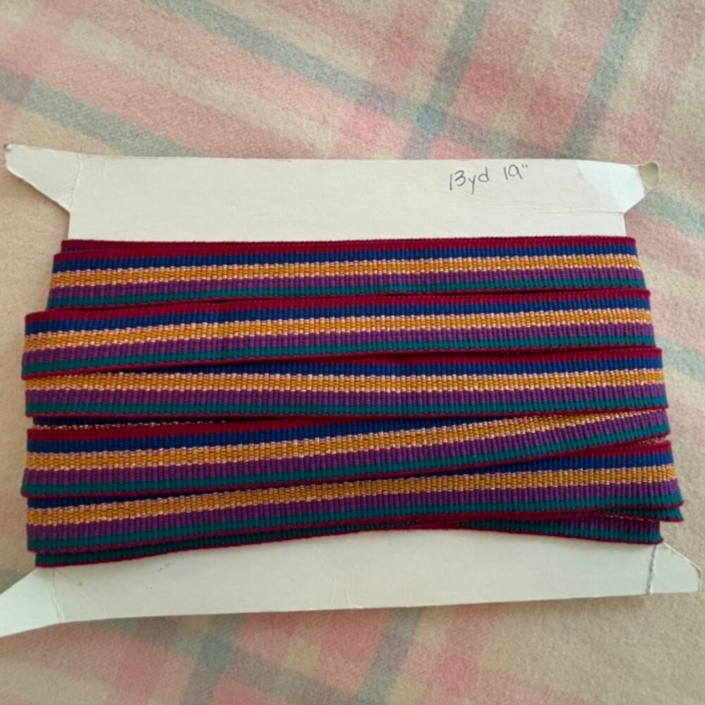 Vintage Striped Twill Tape: Multi Color Metallic Woven Belting